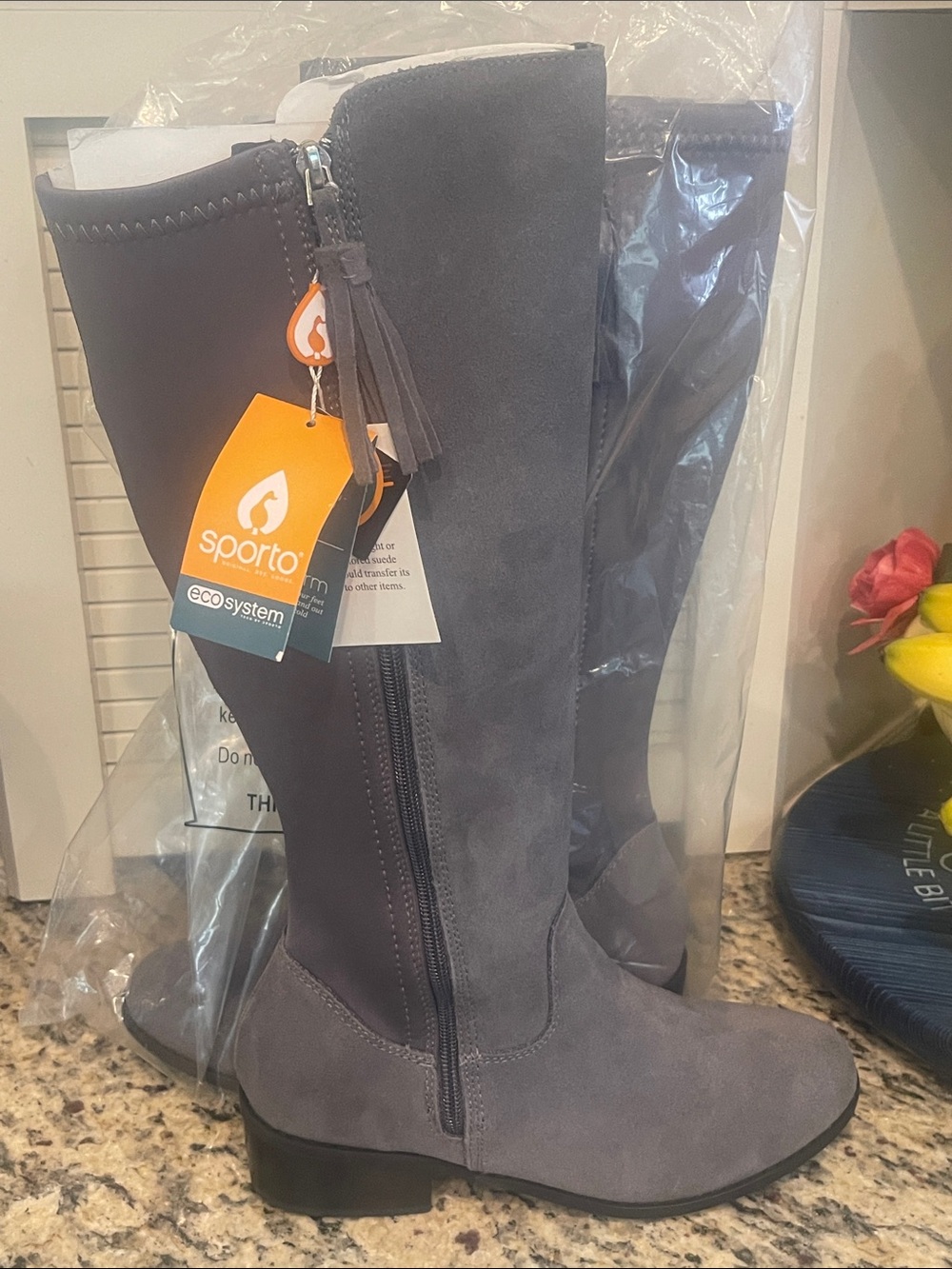 Sporto Gray Tall Suede Zip Boots with Tassel